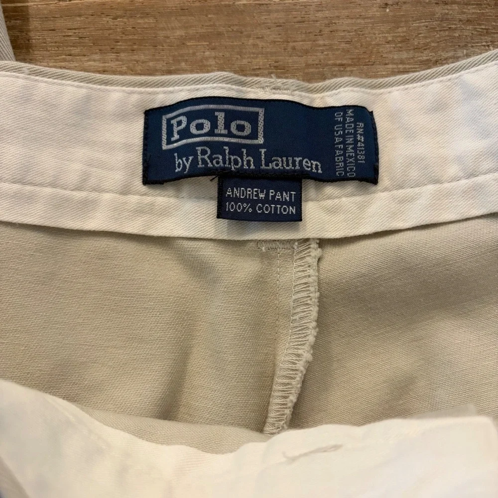 Polo Ralph Lauren Andrew Pant Mens 40x32 Khaki Tan Pleated Chino Cotton Pants